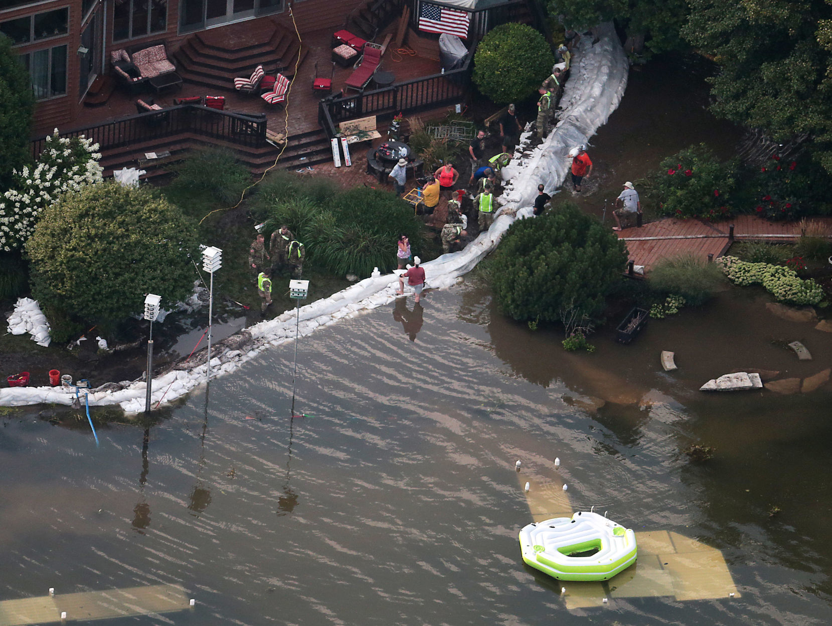 Sandbags holding back water